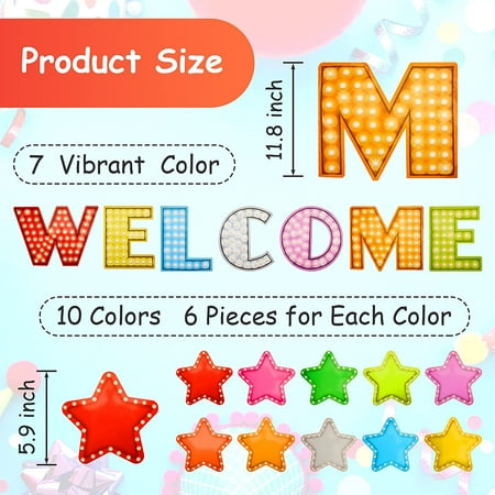 67 Pieces Marquee Welcome Bulletin Board Set Colorful Welcome Banner with Star Shaped Cutouts Classroom Banner Decoration for Teachers and Students Back to School Decoration 